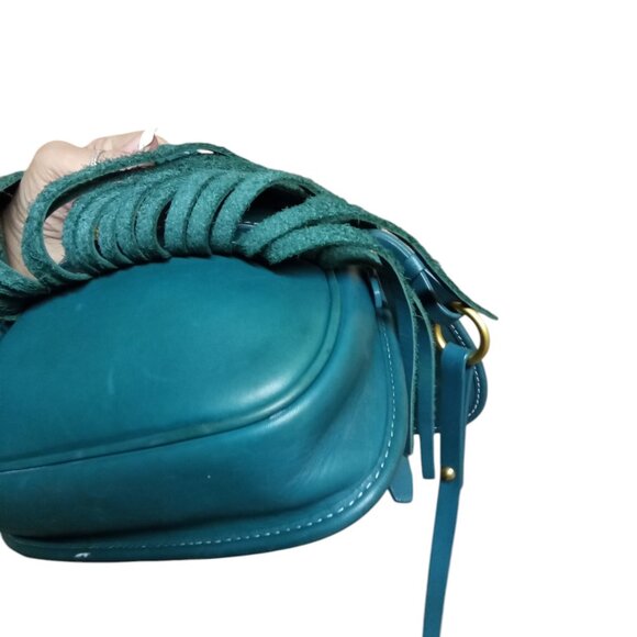 ROByNSAPI Dooney & Bourke RARE Teal  Fringe Leather Crossbody Shoulder Bag - Picture 9 of 12